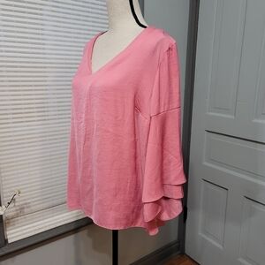 Lane Bryant Rose Pink Matte Satin Bell Sleeve Blouse